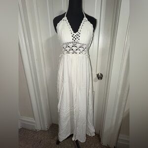 Women’s Lil better size medium Elegant White Crochet Maxi Dress